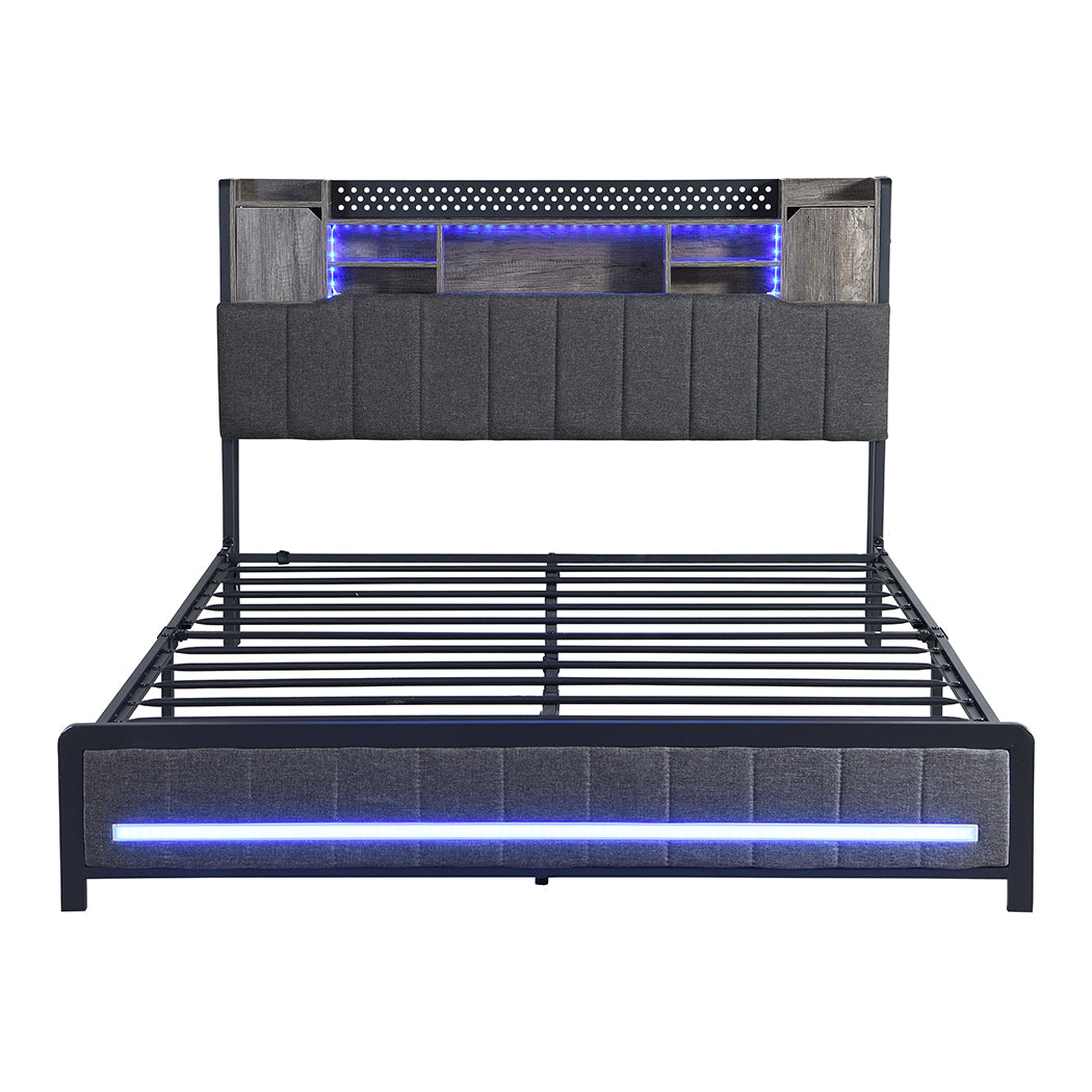 Levede Queen Bed Frame with Storage Headboard RGB LED-2006732901781213185