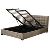Levede Fabric Bed Frame Double Gas Lift Double Beige