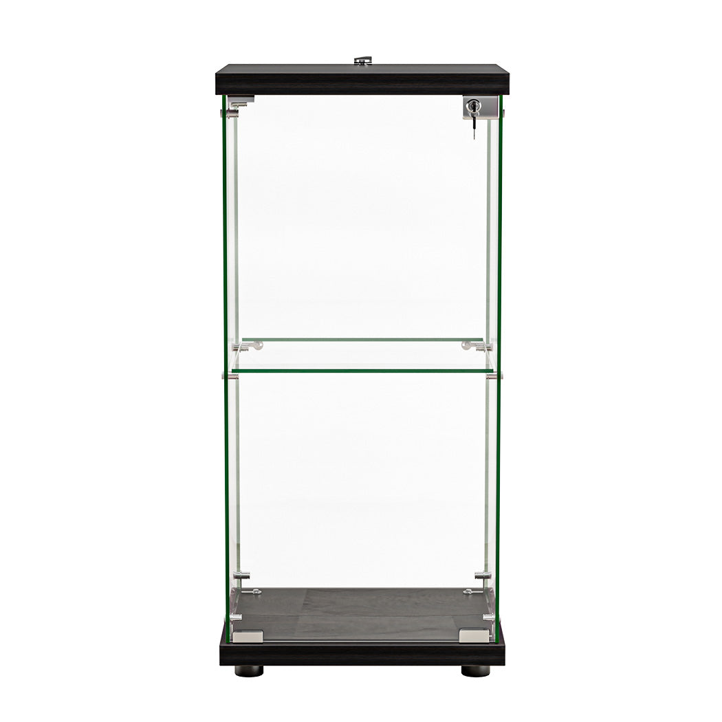 Stacked Display Cabinet Collection Storage Tempered Glass 2 Tier With Lock Black-1954802399617093633