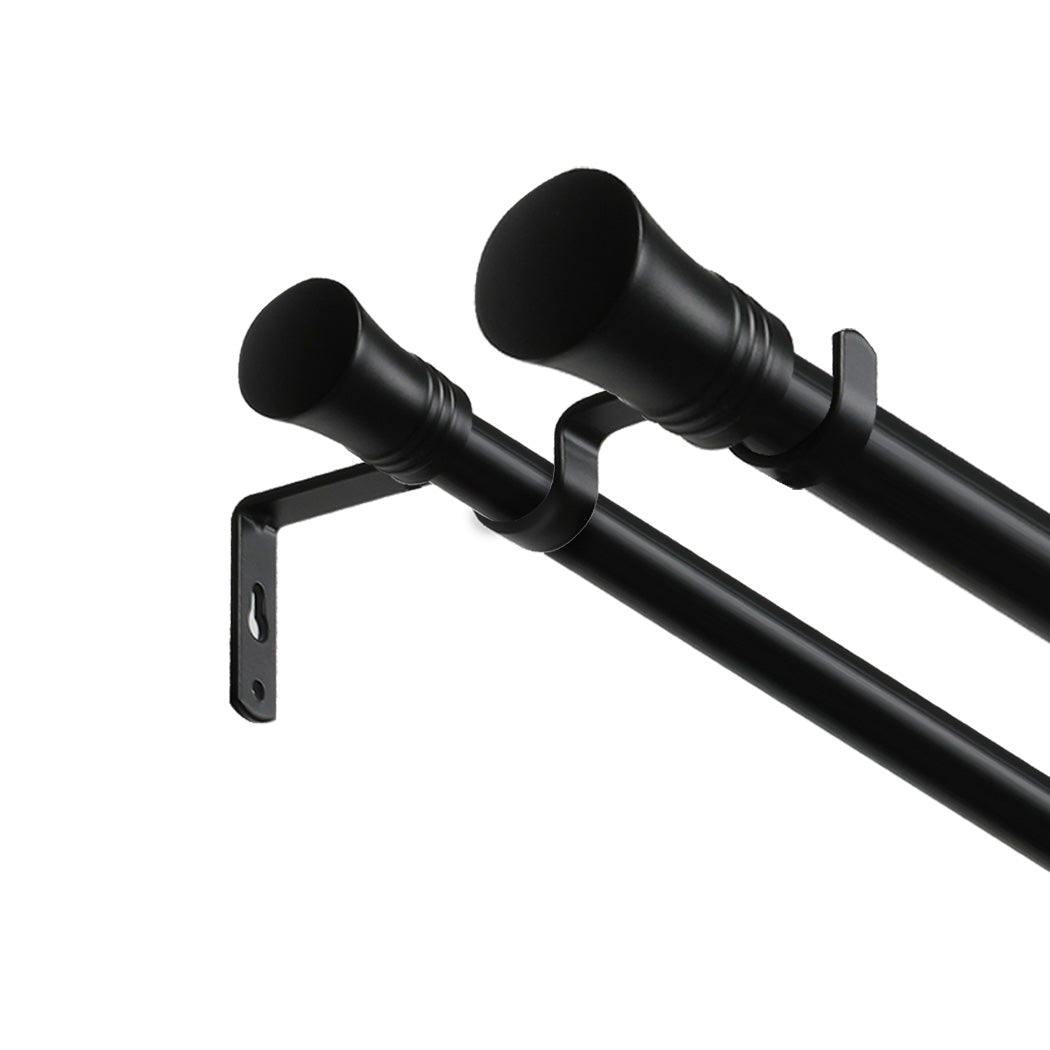 Marlow Black Double Curtain Rod Steel Pole Pommel Set Extendable Adjustable-2018816770139361281