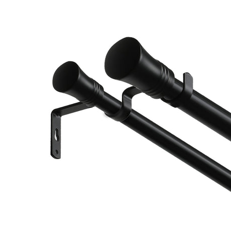 Marlow Black Double Curtain Rod Steel Pole Pommel Set Extendable Adjustable-2018816770139361281