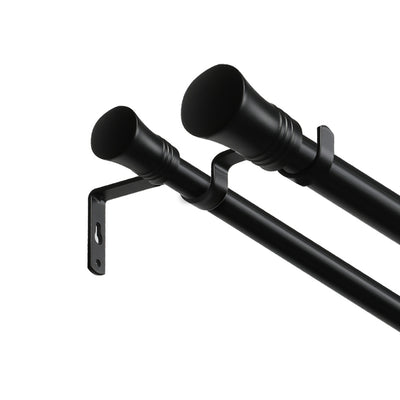 Marlow Black Double Curtain Rod Steel Pole Pommel Set Extendable Adjustable