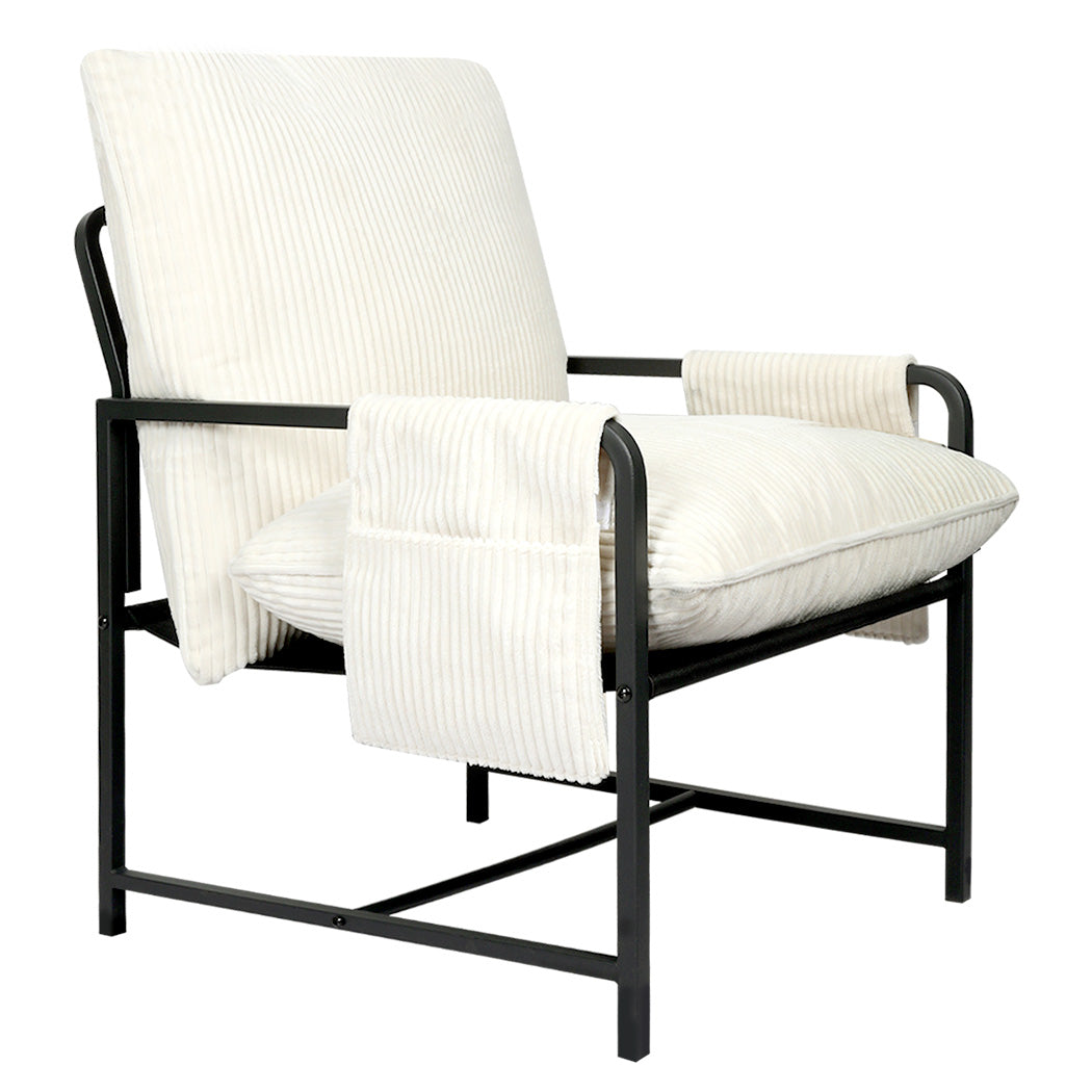 Levede Metal Framed Lounge Chair Corduroy in Beige-2018816855703162881