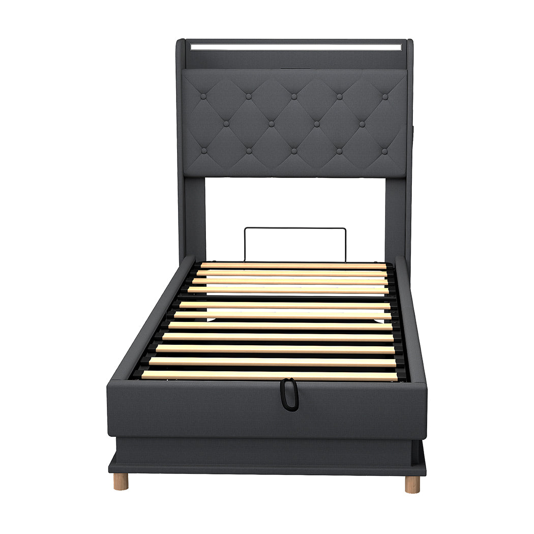 Levede Single Bed Frame Gas Lift Storage LED Light USB-2006733381777362945