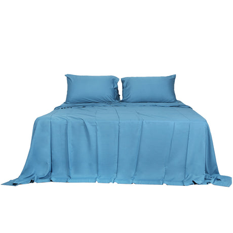 Dreamz 4pcs King Size 100% Bamboo Bed Sheet Set in Blue Colour-1954802919547211777