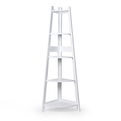 Levede 5 Tier Corner Shelf Wooden Storage White-2018816791236710401