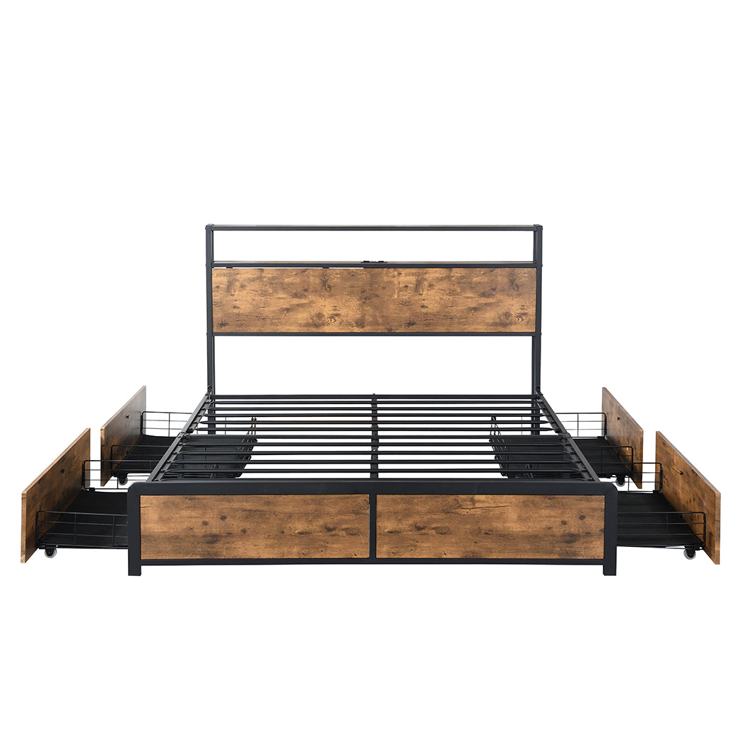 Levede Queen Bed Frame RGB LED 4 Drawers USB-2018816937181712385