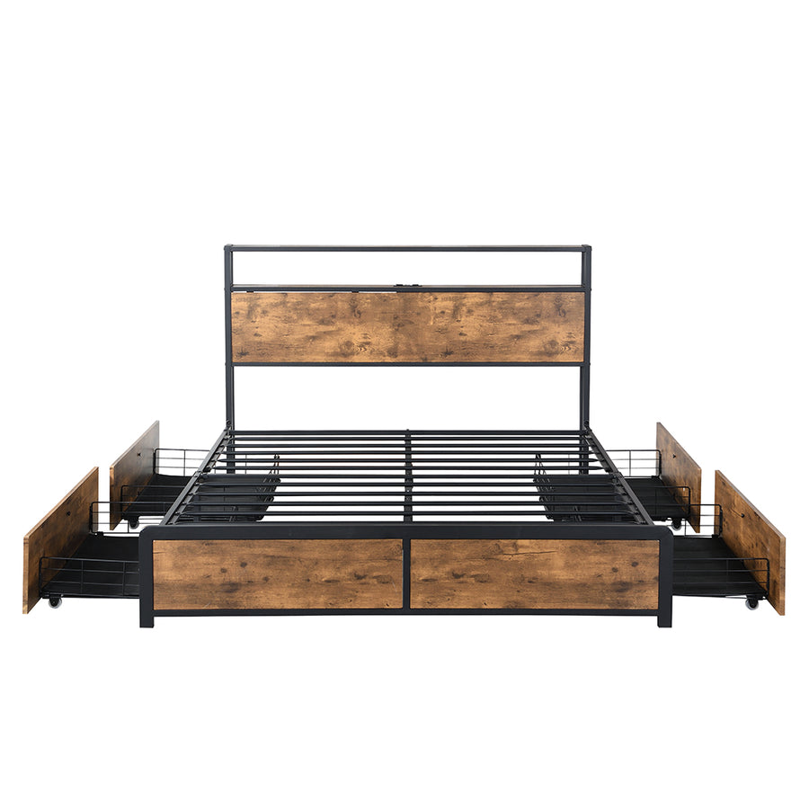 Levede Queen Bed Frame RGB LED 4 Drawers USB-2018816937181712385