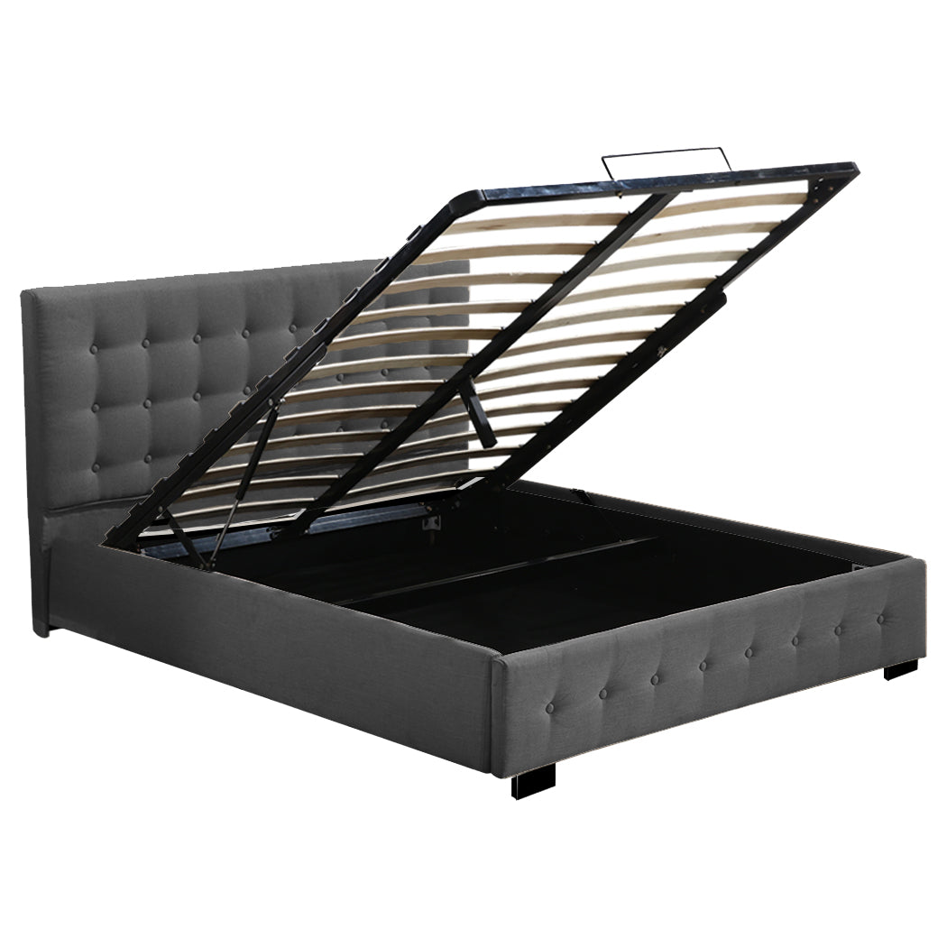 Levede Gas Lift Bed Frame Fabric Base Double Dark Grey-2006733222381228033