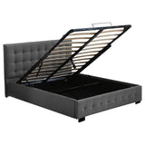 Levede Gas Lift Bed Frame Fabric Base Double Dark Grey-2006733222381228033