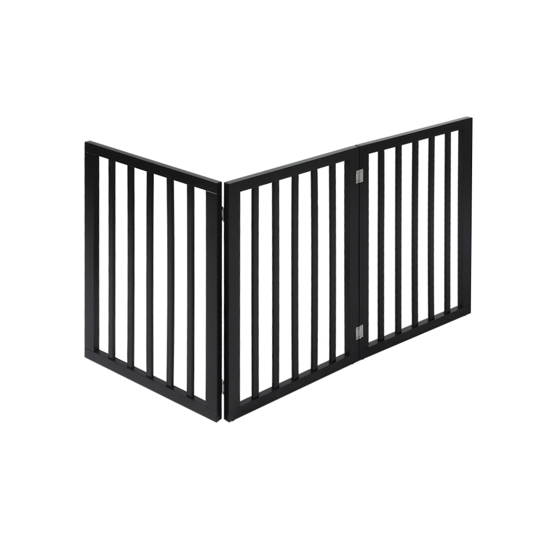 PaWz 3 Panels Wooden Pet Gate Dog Fence Black 139CM-2006732963022245889