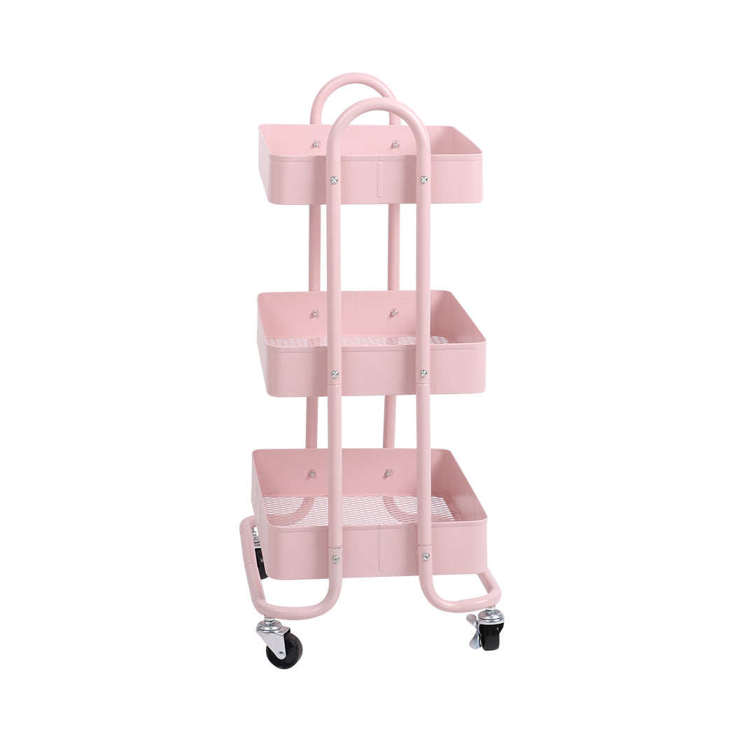 Levede 3 Tiers Kitchen Trolley Cart Pink-2018816727663644673
