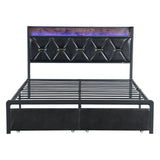 Levede Queen Metal Bed Frame LED Lights 2 Drawers