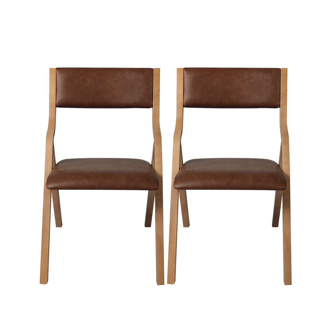 Levede 2x Dining Chairs Foldable PU Brown-1954802993098526721