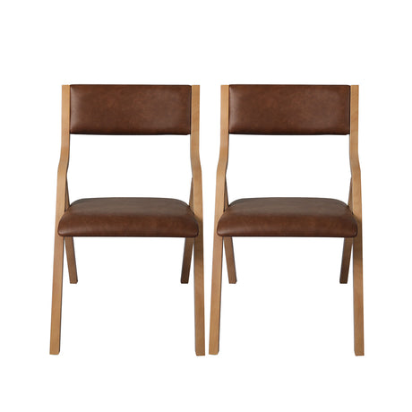 Levede 2x Dining Chairs Foldable PU Brown-1954802993098526721