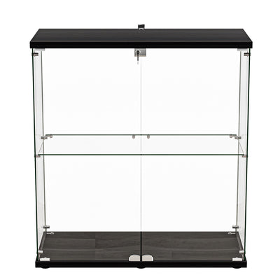 Stacked Glass Display Cabinet Lockable Collections Storage 2 Tier Shelf 2 Door