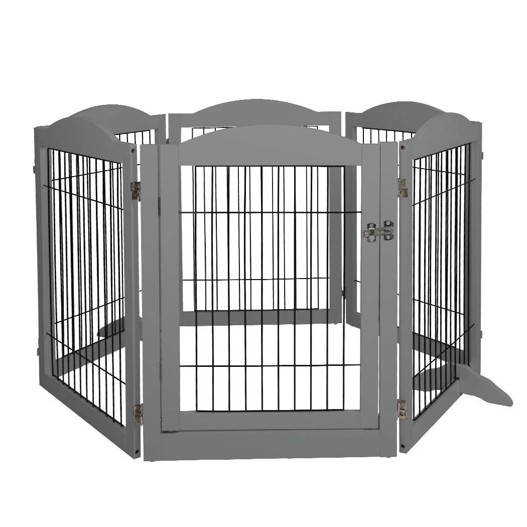 PaWz 6 Panels Pet Dog Playpen Puppy Grey-2006732991824531457