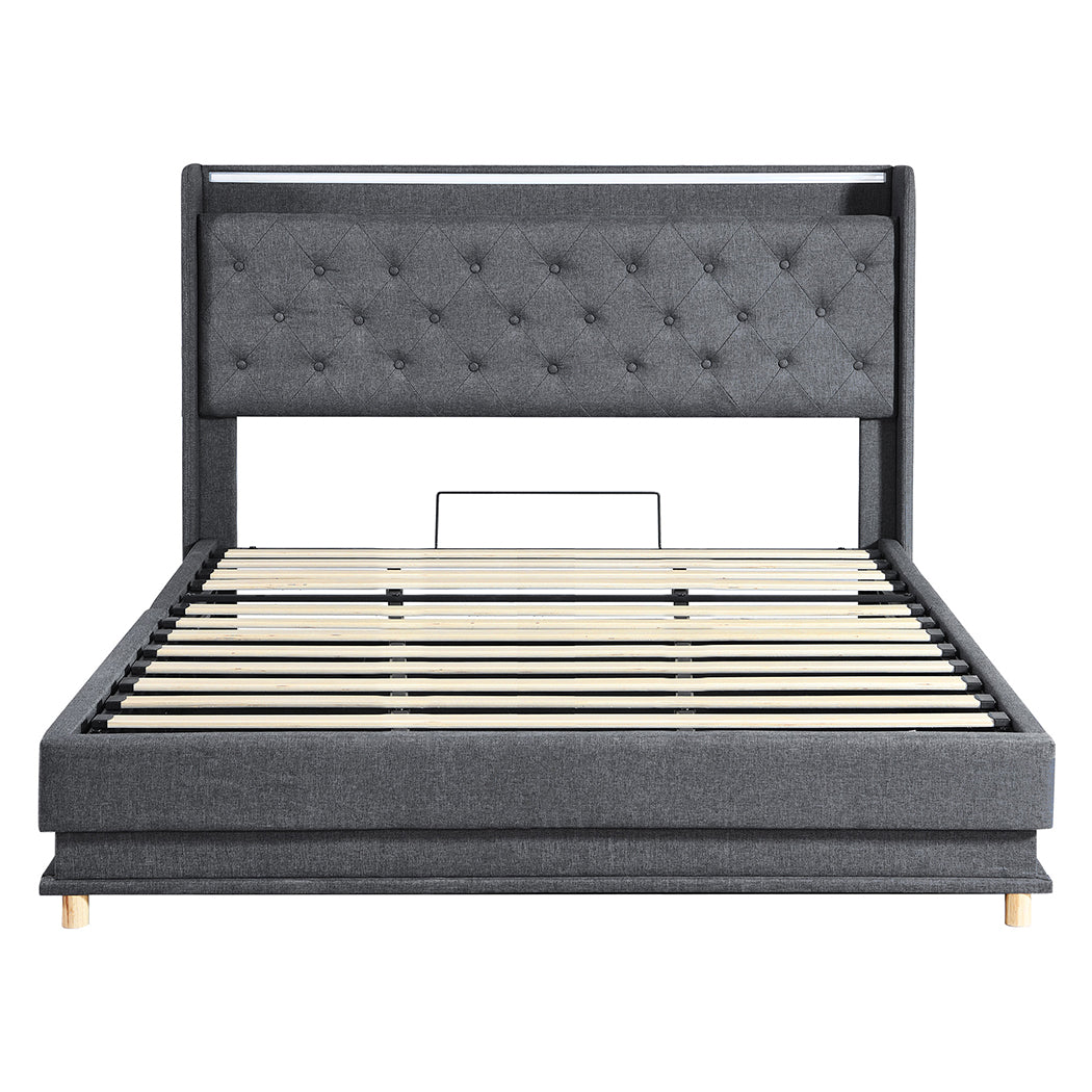 Levede King Bed Frame Gas Lift Storage LED Light USB-2006733381597007873