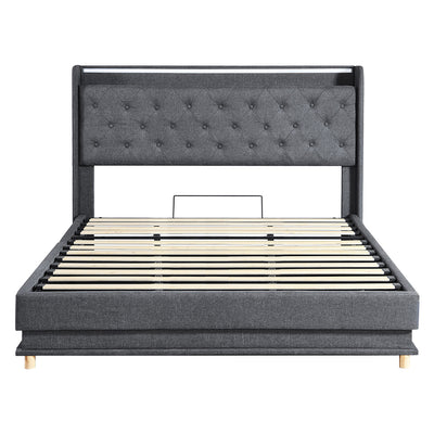 Levede King Bed Frame Gas Lift Storage LED Light USB