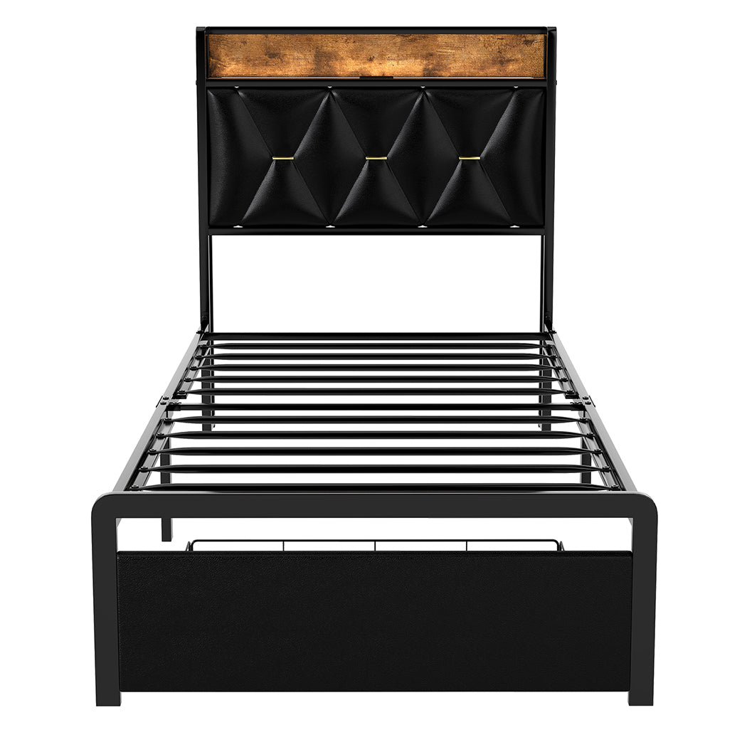 Levede Single Bed Frame Leather Headboard RGB 2 Drawers-2006732795887620097