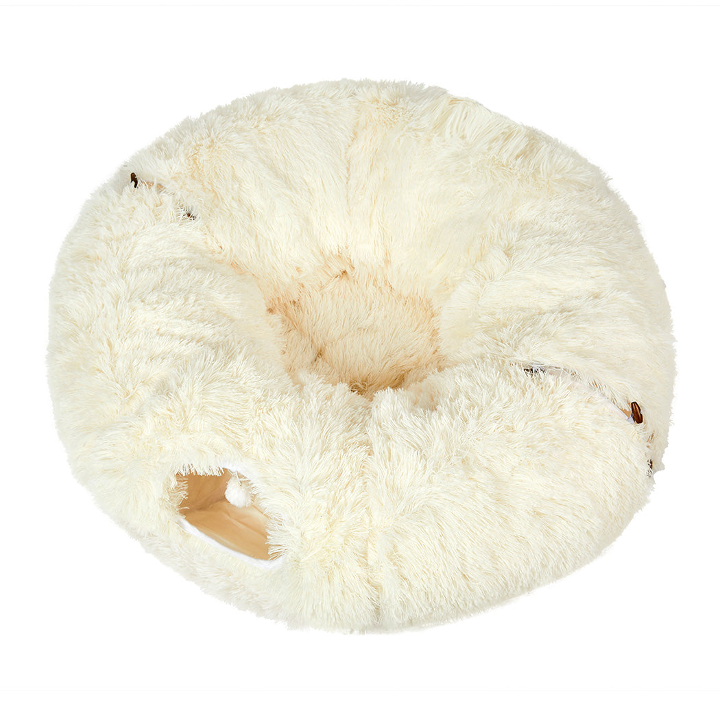 Pawz Cat Tunnel Foldable Fluffy Plush Play Tube Beige-2006732904268435457