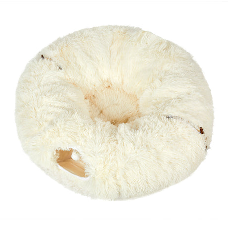 Pawz Cat Tunnel Foldable Fluffy Plush Play Tube Beige-2006732904268435457
