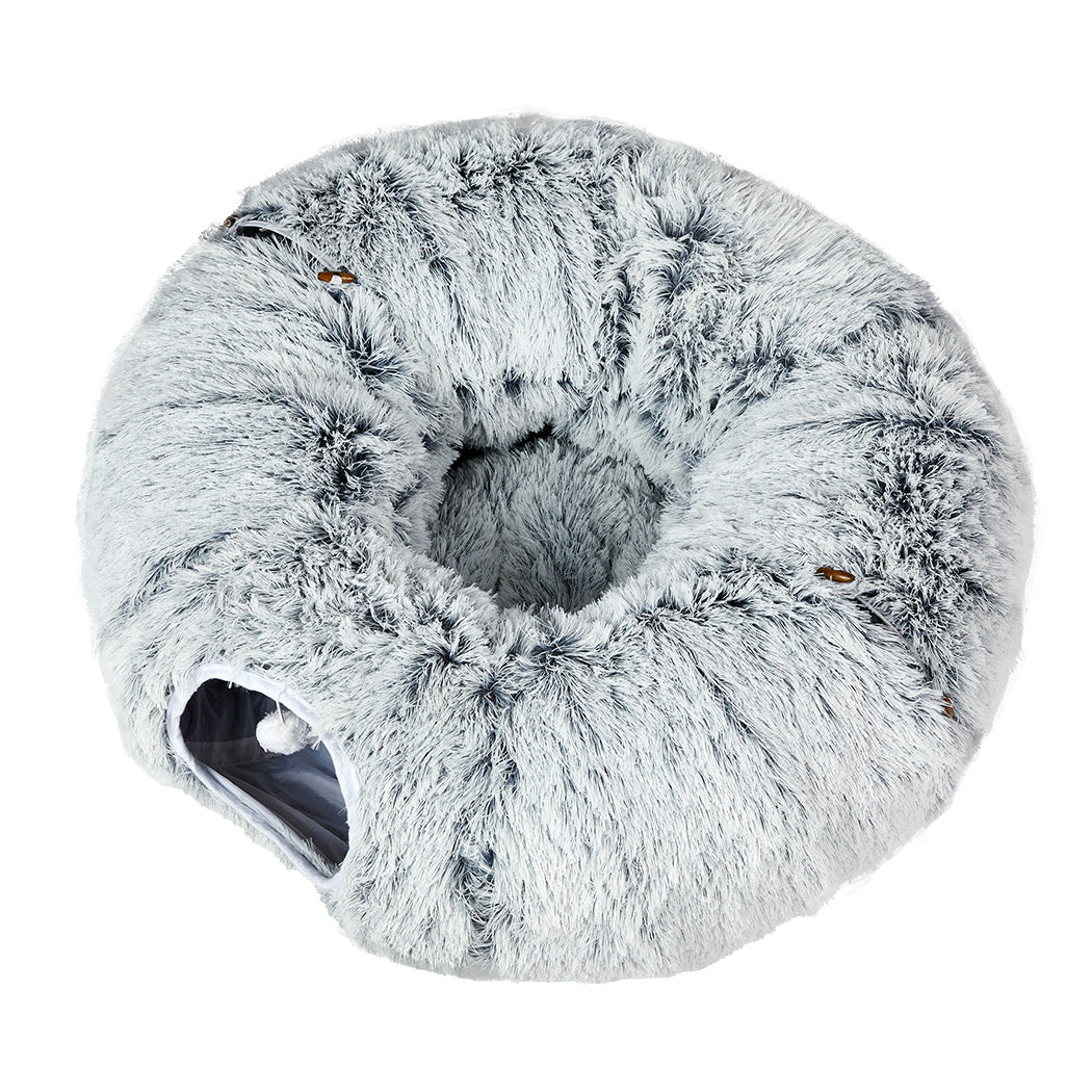 Pawz Cat Tunnel Foldable Fluffy Plush Play Tube Grey-2006732904436207617