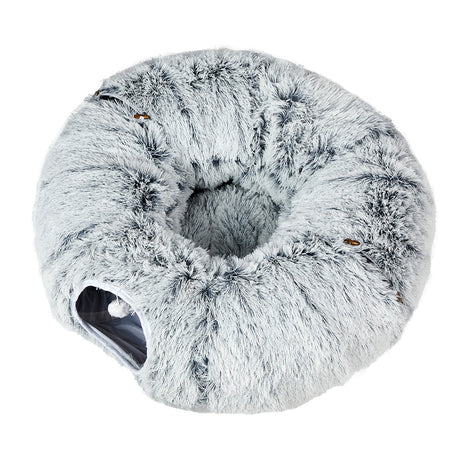 Pawz Cat Tunnel Foldable Fluffy Plush Play Tube Grey-2006732904436207617