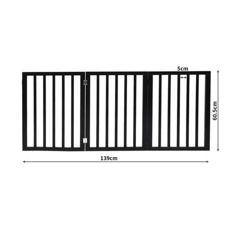 PaWz 3 Panels Wooden Pet Gate Dog Fence Black 139CM-1954802528155734018