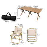 Levede Folding Camping Table Chair Set Oak - Front View