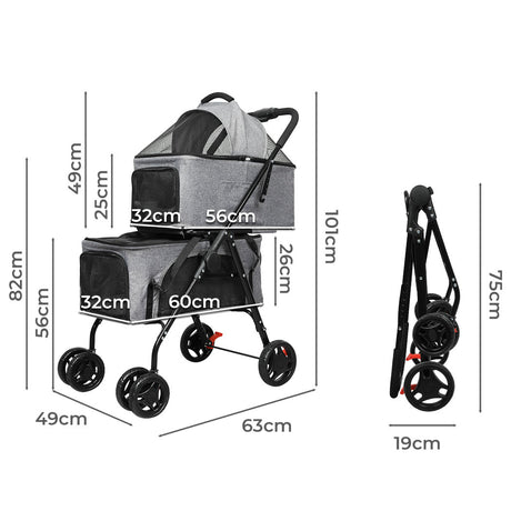 PaWz Two-tier Pet Stroller Double Dog-2006733032664469506