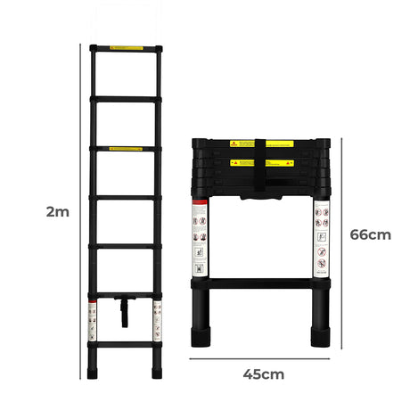 Traderight Multipurpose Aluminium Ladder Telescopic 2M Black 2 Meter-2006733179096010754