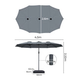 Centra 4.5M Double-sided Patio Umbrella Outdoor Umbrella Base Stand Grey - Front View