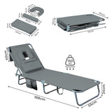 Levede Foldable Beach Lounge Chairs with Face Hole Grey-2018816828482129922