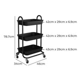 Levede 3 Tiers Kitchen Storage Trolley Black - Front View