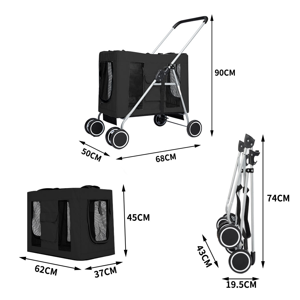 PaWz Pet Stroller Dog Cat Cage Carrier Black-2006733132585373698