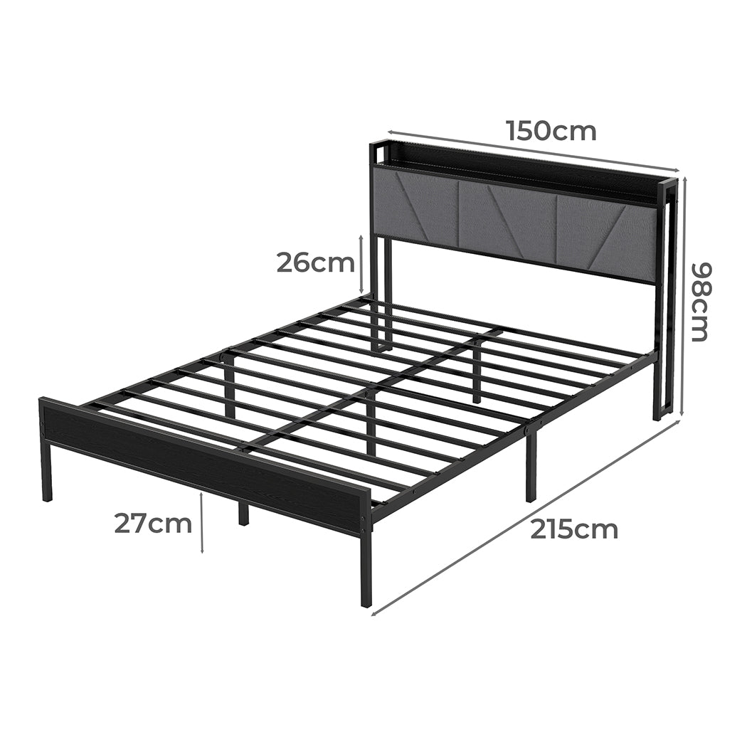 Levede Queen Bed Frame Steel Base with Headboard Grey-2006732773129326594