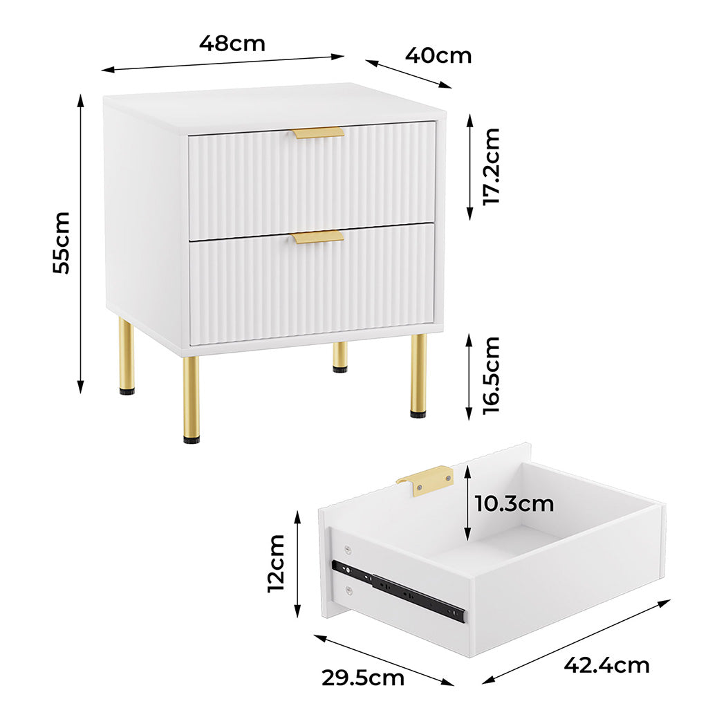 Levede Bedside Table with 2 Drawers White Metal Legs-2006732897205227522
