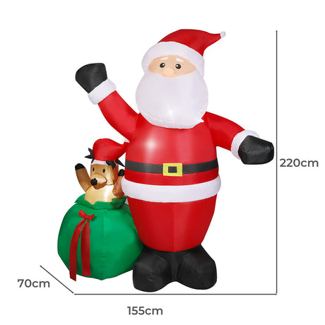 Santaco Christmas Inflatable Outdoor Santa Claus Elk 2.2M Xmas Decoration Light-1952534168298721282