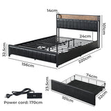 Levede Queen Bed Frame PU 4 Drawer USB Charge - Front View