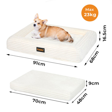 Pawz L Size Orthopedic Dog Bed with Corduroy Removable Cover Waterproof Washable Beige-1954802488926408704