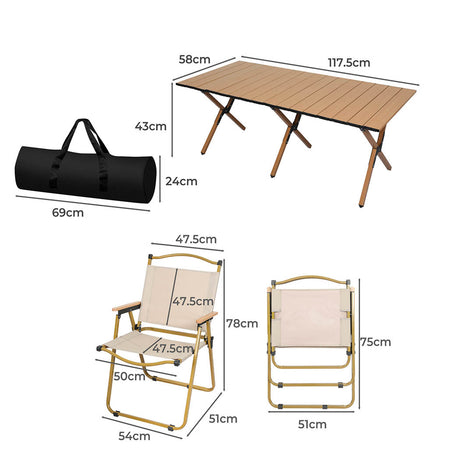 Levede Folding Camping Table Chair Set Oak-1954802885409771522