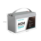Safetex 12V 170Ah AGM Deep Cycle Lead - Front View