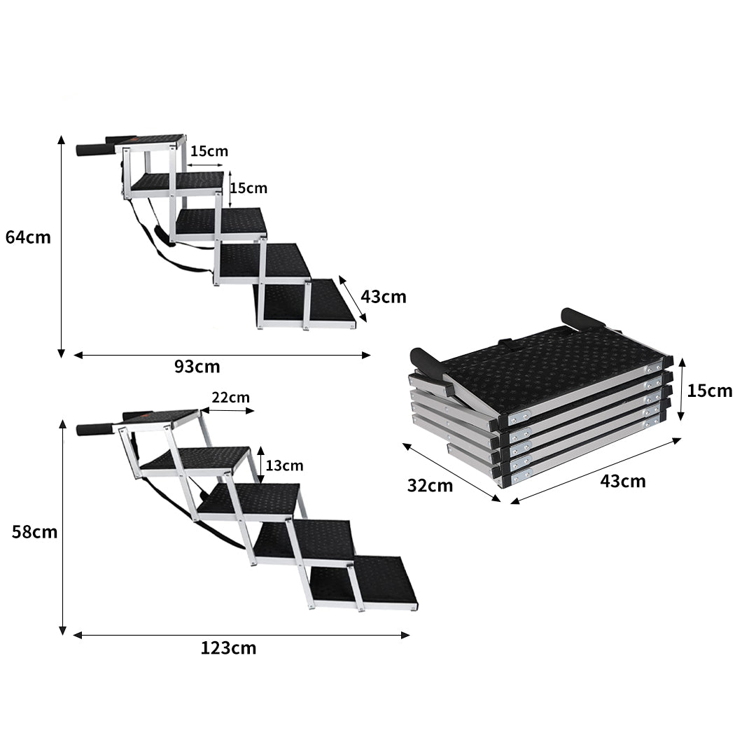 PaWz 5 Steps Dog Ramp Adjustable Height Black-1954802550364573698