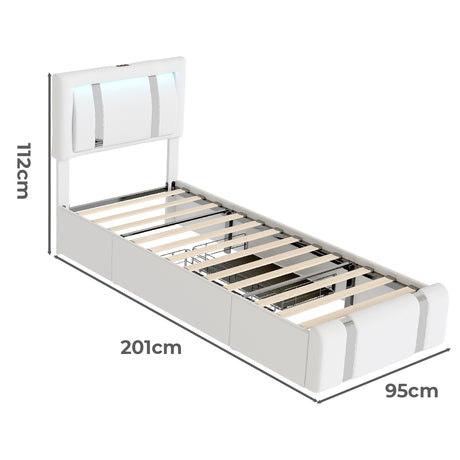 Levede Single Bed Frame Leather Headboard RGB 2 Drawers-2006732796336410626