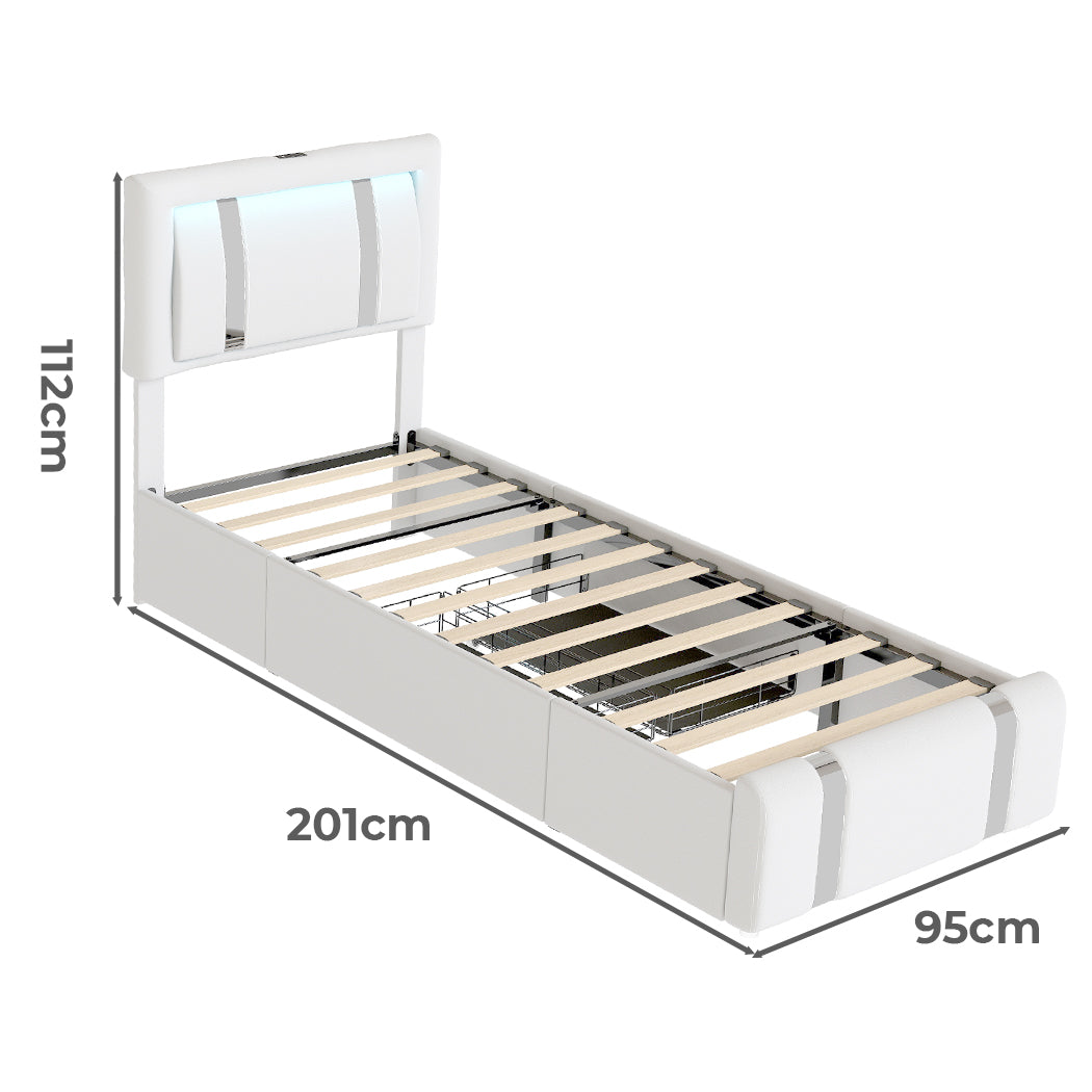 Levede Single Bed Frame Leather Headboard RGB 2 Drawers-2006732796336410626