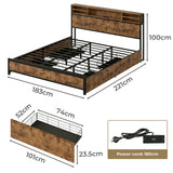 Levede King Bed Frame Industrial Storage LED Charing - Front View