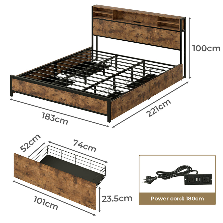 Levede King Bed Frame Industrial Storage LED Charing-2011971104339529730