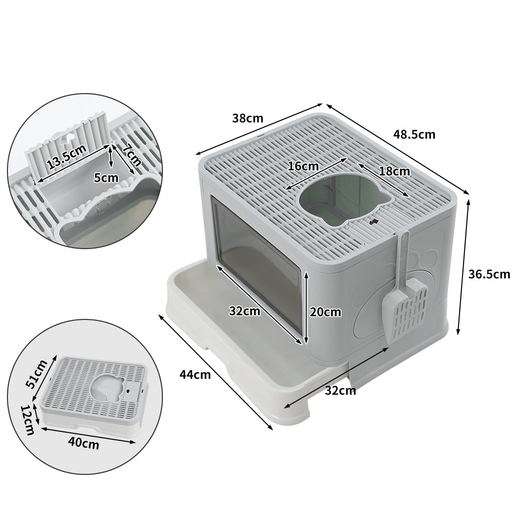 PaWz Foldable Cat Litter Box Tray Enclosed Grey-2018816740015869954
