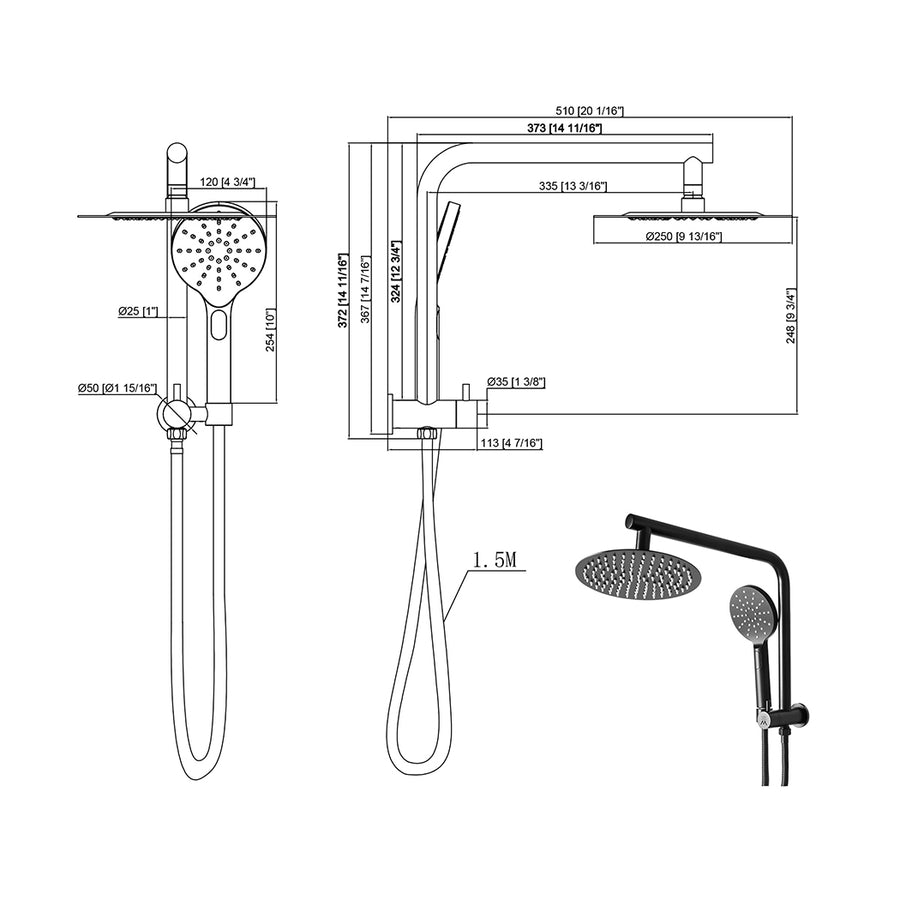 High Pressure Shower Head Set Rain Round Black-2006733239775006722